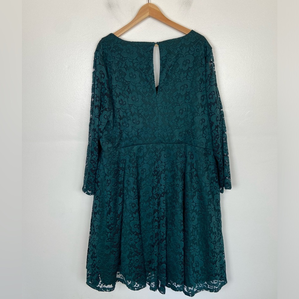 Torrid Lace Long Sleeves Midi Dress Size 4X Emerald Green Fit & Flare V-Neck - Picture 2 of 13